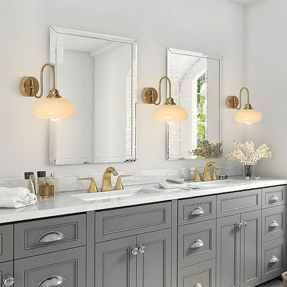 KCO Lighting Mid Century Modern Wall Mounted Bedside Lamp Brass Gold Wall Sconce Glass Globe Bathroom Vanity Light Fixture Vintage Wall Light Wireless Bedroom Wall Sconce Lamp