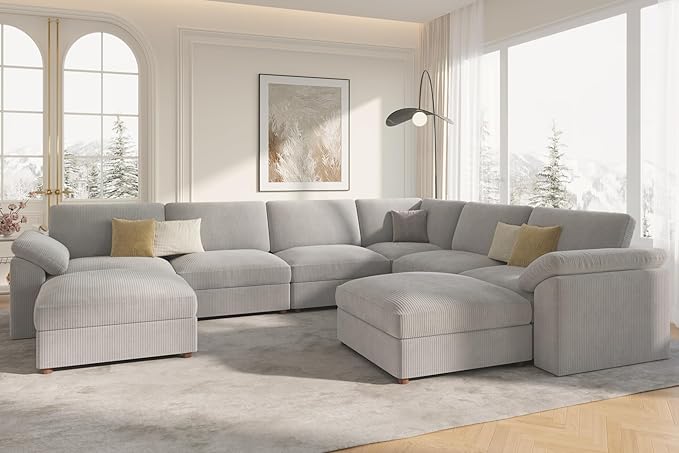 EASE MOOSE Oversized Sectional Modular Sofa,Large U Shape Sectional Couch Wide Deep Seat Modular Cloud Couch,Removable Cover,Light Gray