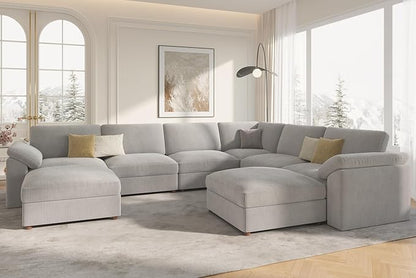 EASE MOOSE Oversized Sectional Modular Sofa,Large U Shape Sectional Couch Wide Deep Seat Modular Cloud Couch,Removable Cover,Light Gray