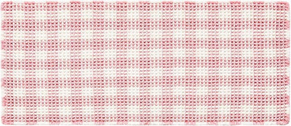 Waffle Runner Rug Bathroom, Long Boho Bathroom Rugs Non Slip Washable Absorbent Checkered Bathroom Mat Quick Dry Cute Bath Mat, 60"x24" Pink and White