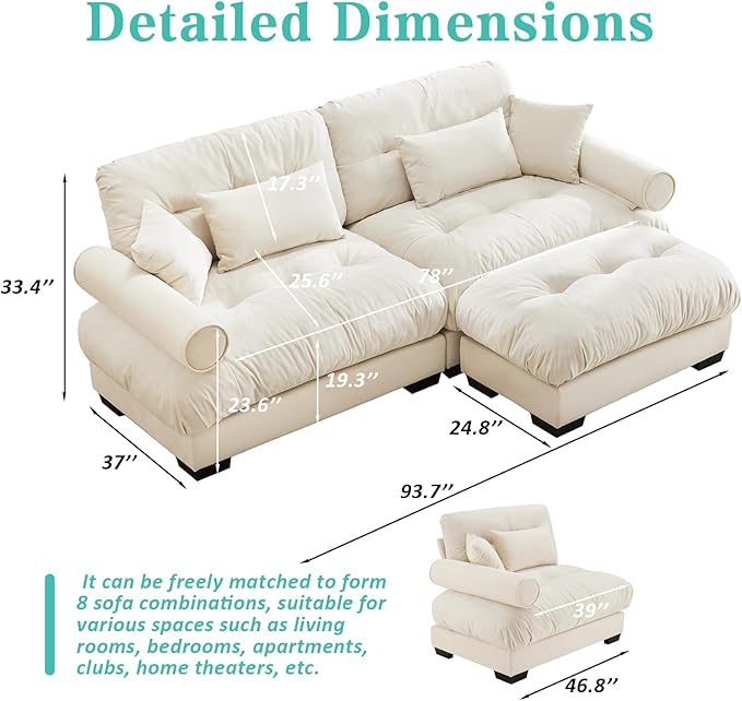 SoarFlash L Shaped Couches for Living Room, Small Sectional Sofa Set with Reversible Chaise, Modern Designed Sleeper Sofas and Modular Couch Function, Suitable for Small Spaces in Apartment, Beige