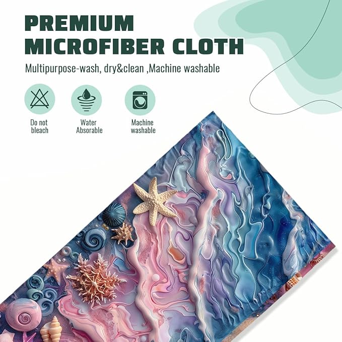 Marble Texture Kitchen Towels Set of 2 Starfish Shells Pearls Dish Towels Gifts for Women 16x24 Tabletop Decor Marble