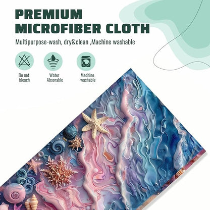 Marble Texture Kitchen Towels Set of 2 Starfish Shells Pearls Dish Towels Gifts for Women 16x24 Tabletop Decor Marble