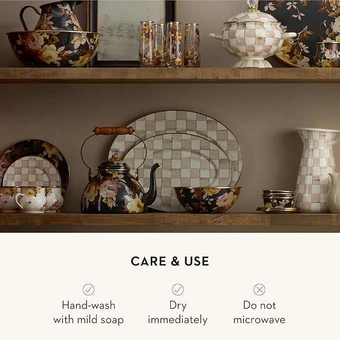 MACKENZIE-CHILDS Enamel Oval Platter, Serving Plate for Entertaining, Medium, Brown-and-White Mocha Check