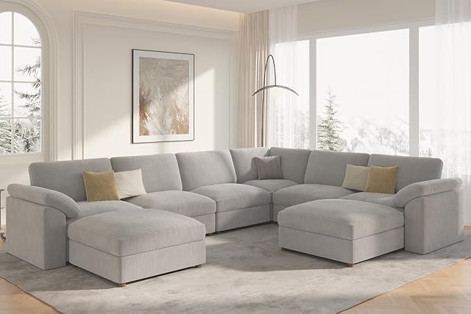 EASE MOOSE Oversized Sectional Modular Sofa,Large U Shape Sectional Couch Wide Deep Seat Modular Cloud Couch,Removable Cover,Light Gray