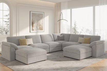 EASE MOOSE Oversized Sectional Modular Sofa,Large U Shape Sectional Couch Wide Deep Seat Modular Cloud Couch,Removable Cover,Light Gray
