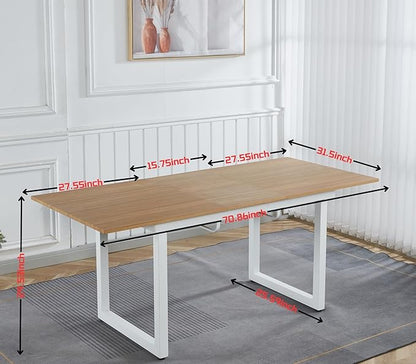 55''- 71'' Extendable Dining Room Table, Expandable Dining Table with Metal Leg, Modern Mid Century Large Table, for 2-6 Person, Light Oak