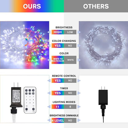 JMEXSUSS 100 LED Cool White & Multicolor Christmas Lights Indoor, Color Changing String Lights Plug in, 33ft Christmas String Lights Outdoor Waterproof for Xmas Tree Indoor Decor