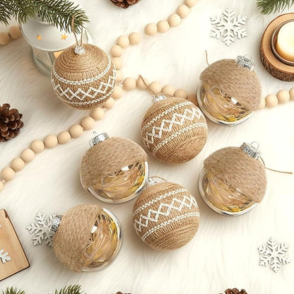 XmasExp Christmas Ball Ornaments Set, Farmhouse Shatterproof Christmastree Decorations,12ct Large Plastic Hanging Ornaments, 70mm/2.76",Flaxen