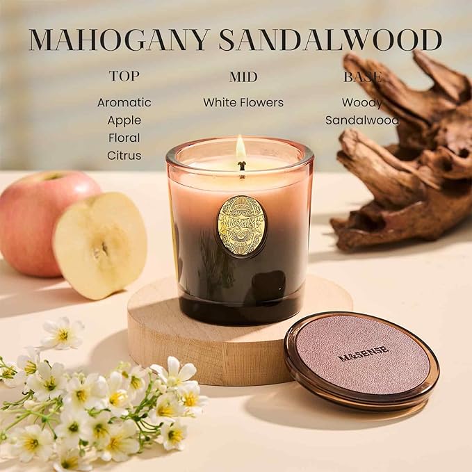 M&SENSE Natural Soy Candle | Mahogany Sandalwood & Black Brown | 9.2 oz, 50H Burn Time | Luxury Scented Candle for Relaxation, Gifting, Home Décor | Ideal for Bedroom, Office, Party Ambiance