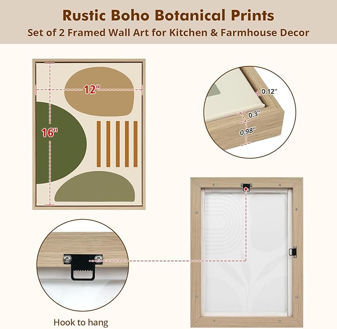 DAJONART Neutral Botanical Wall Art Set of 2,Terracotta & Sage Green Abstract Prints Duo Framed Canvas for Boho, Japandi, and Earth Tone Home Decor, Abstract Earth-Tone Geometric Canvas Art,12x16 in