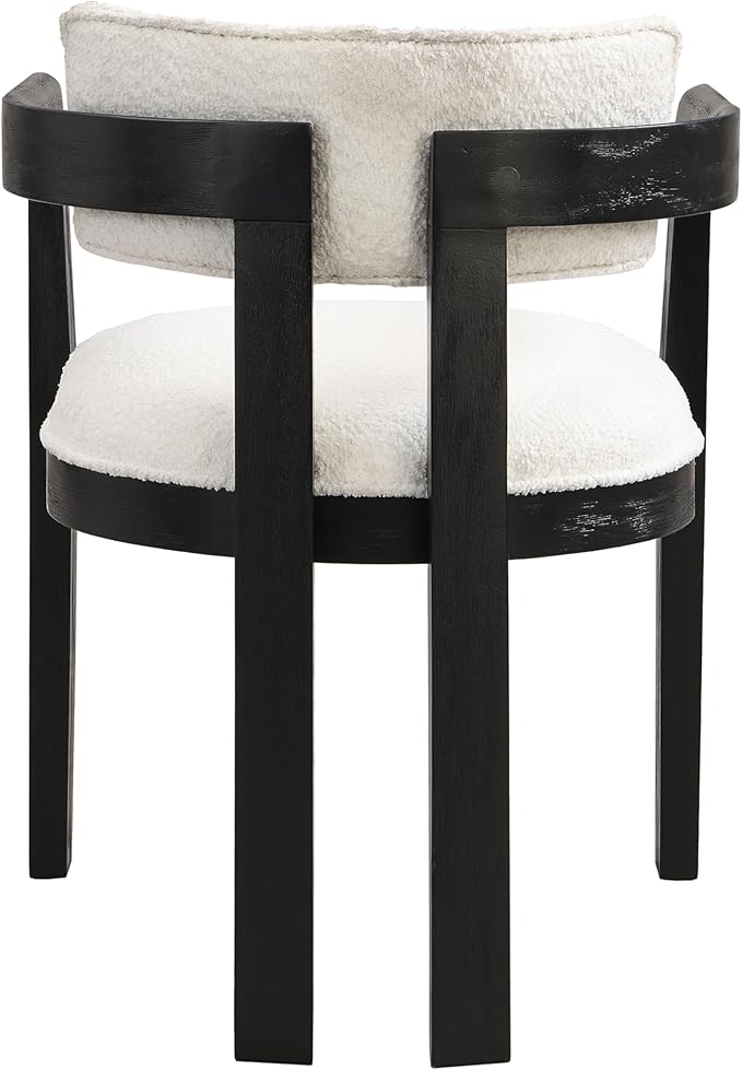 Christopher Knight Home Falcon Boucle Fabric Upholstered Dining Chairs Set of 2, Modern Wooden Dining Curved Backrest Kitchen Side Chair,Living Room Extra Seat,Black+Milky White