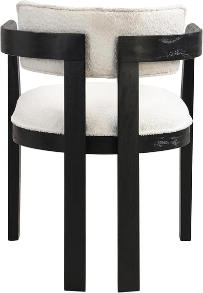 Christopher Knight Home Falcon Boucle Fabric Upholstered Dining Chairs Set of 2, Modern Wooden Dining Curved Backrest Kitchen Side Chair,Living Room Extra Seat,Black+Milky White