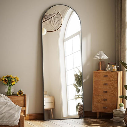 Full Body Mirror 26x71 inch Arched Full Length Mirror with Stand Aluminum Wall Mounted Hanging or Leaning Standing Mirrors,Black