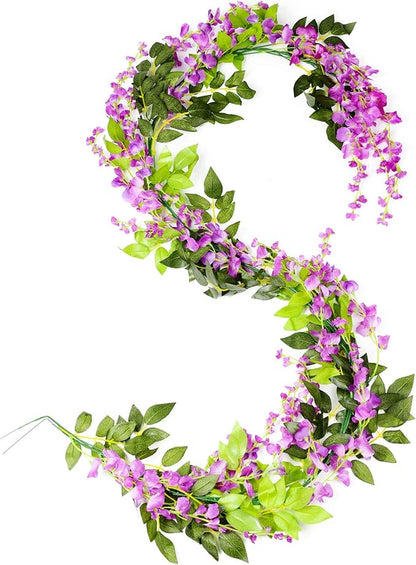 Lvydec Wisteria Artificial Flowers Garland, 4 Pcs Total 28.8ft Artificial Wisteria Vine Silk Hanging Flower for Home Garden Outdoor Ceremony Wedding Arch Floral Decor (Purplish Red)