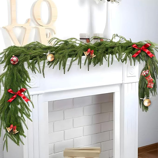 Christmas Garlands 9FT Norfolk Pine Garland 1PCS Realistic Artificial Faux Greenery Garland for Mantle Holiday Indoor Outdoor Fireplace Window Stairs Winter Christmas Decorations