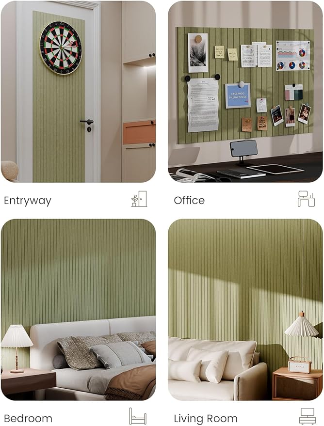 Bumusty Large Felt Bulletin Board 48" x 36" Cork Board Alternative - 6 Pack with 40 Safe Removable Adhesive Tabs, Cork Boards for Walls Cork Board for Home Office Classroom Pin Board (Olive Green)