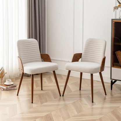 Dining Room Chairs,Mid Century Modern Kitchen Chairs,Upholstered Beige Fabric Chairs,Metal Legs Wooden Desk Chairs Armless and No Wheels for Kitchen Dining Living Room,1PCS