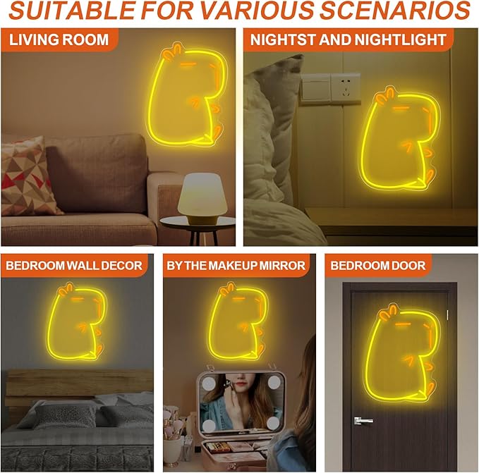 Cute Capybara Neon Sign for Wall Decor, Light up Cute Animal Shape LED Lamp, Unique Home, Children's Bedroom, Business Shop, Bar Party Decor, Family Gatherings, Birthday Party DecorGift for Kids