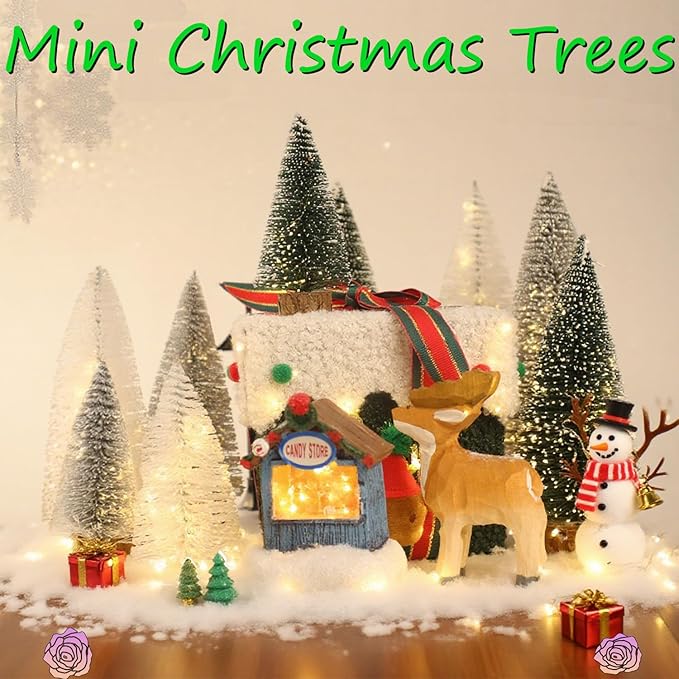 Mini Christmas Tree, Small Pine Tree with Wooden Bases for Xmas Holiday Party Home Tabletop Tree Decor (Green White Silver)