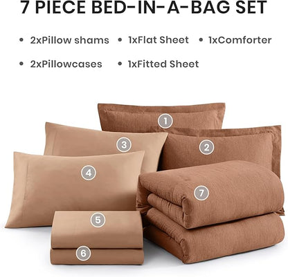 Monbix California King Comforter Set - 7 Pieces Cationic Dyeing Autumn Leaf Bed in a Bag Cal King Bed Sets with Comforter, Sheets, Pillowcases & Shams, Reversible Bedding Comforters Sets (108 * 92)