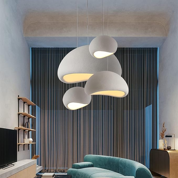 JAYMP 60cm Wabi Sabi Pendant Light for Dining Room Kitchen Island Hallway Restaurant Modern Hanging Lamp E26 Base Japanese Style Bird Nest Shape Lighting Fixture (Matte White,B Shape, 60cm/23.6in)