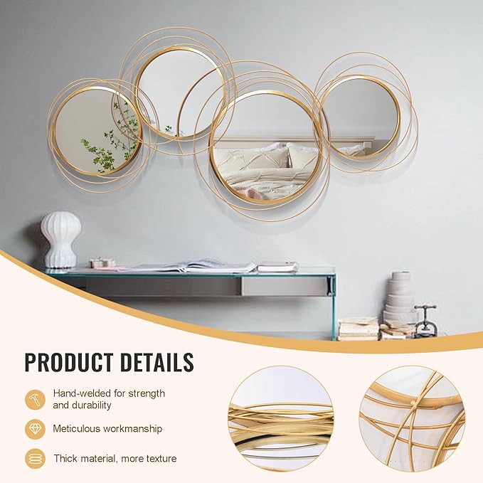 Large Decorative Wall Mirror,Modern Gold Wall Art Mirrors for Living Room Decor,Star Ring Metal Wall Decor Mirror for Entryway Bedroom Dining Room 43.3 X 20.5 inch