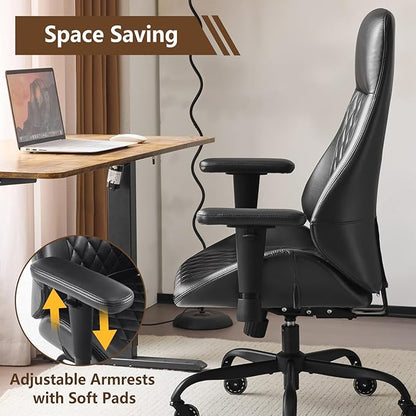 YFO Home Office Chair High Back Office Rubber Chair Casters Ergonomic Computer Chair with Lumbar Support Adjustable Height Rolling Swivel Chair Executive Task Armrests, Black PU