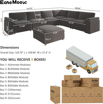 EASE MOOSE Oversized Sectional Modular Sofa,Large U Shape Sectional Couch Wide Deep Seat Modular Cloud Couch,Removable Cover