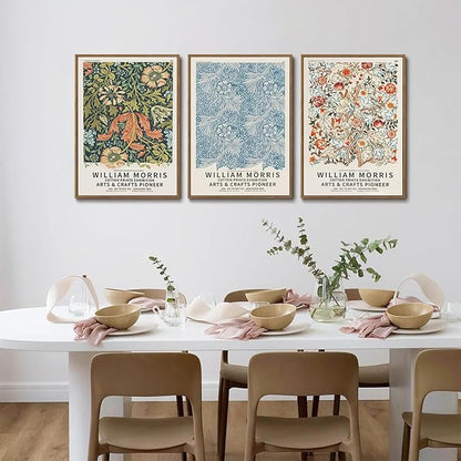 ILLBDR William Morris Framed Wall Art Vintage Aesthetic Canvas Wall Art Set of 3 Colorful Floral Prints Botanical Artwork Modern Gallery Pictures Decor for Bedroom Living Room 16x24 Inch