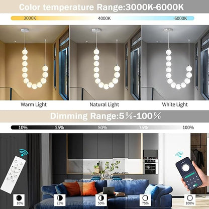 Modern Chandeliers LED Dimmable Light Acrylic Balls Ceiling Pendant Lighting for Living Room Dining Room Bedroom Adjustable Hanging Lights 25 Watts Silver Lamp