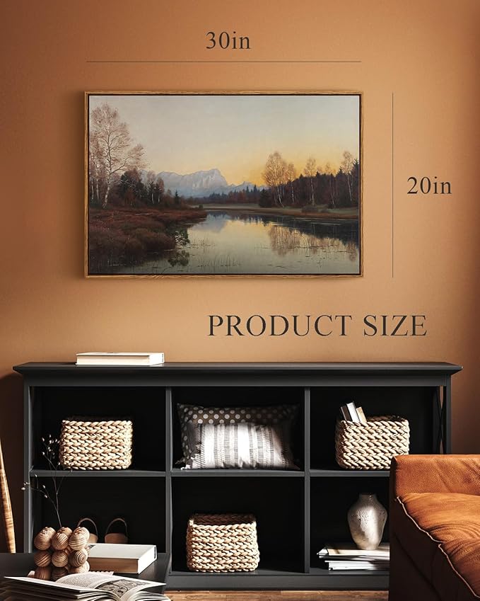 ARPEOTCY Large Framed Canvas Wall Art, Fall Landscape Picture Decor, 20x30Inch, Bedroom Kitchen Living Room Autumn Nature Decor, Vintage Lake Art