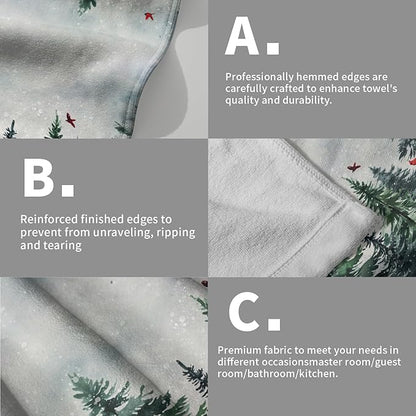 Winter Snow Forest Hand Towels 2 Pack Christmas Pine Trees Cardinal Holiday Face Towels Soft Absorbent Kitchen 14x28