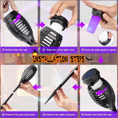 Outdoor Halloween Decorations, 10Pack Purple Flickering Flame Solar Torch Light for Yard Decorations, Waterproof Halloween Lights Outdoor, Solar Lights for Outside Decor Garden Patio Lawn Path Scary