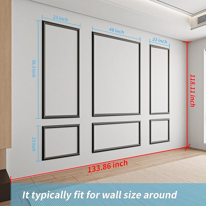Art3d Pre-Cut Wall Molding Set of 6 pcs, Ready-to-Assemble Wainscoting Panels for Interior Wall Décor Living Room Bedroom Accent Wall - Installed with Glue, 3 Top 3 Bottom, Black