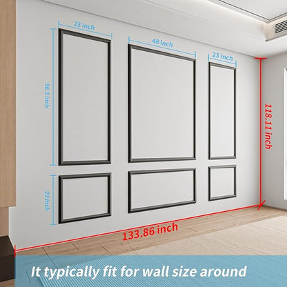 Art3d Pre-Cut Wall Molding Set of 6 pcs, Ready-to-Assemble Wainscoting Panels for Interior Wall Décor Living Room Bedroom Accent Wall - Installed with Glue, 3 Top 3 Bottom, Black