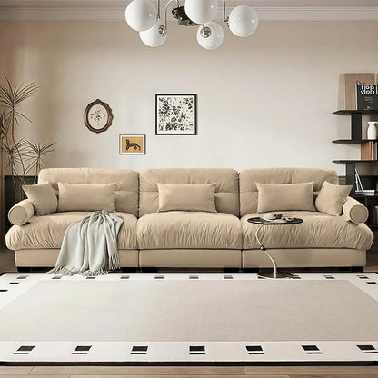 SoarFlash 130” Sectional Sofa 3 Seat Couch, L Shaped Modern Sofa with Solid Wood Legs, Couches Sofas for Living Room Apartment, Comfortable Small Couches for Small Spaces, Brown