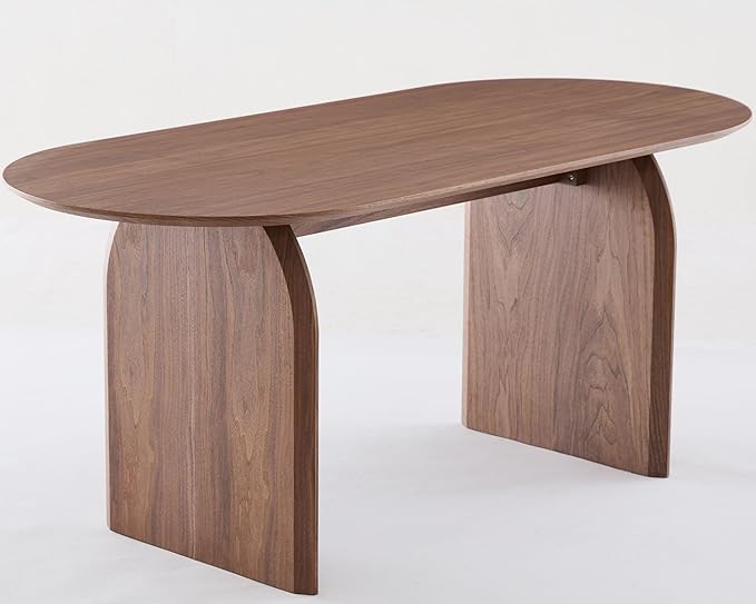 70" Farmhouse Oval Dining Table, Heavy-Duty Wood Dining Room Table for 4-6 Seats, Kitchen Table & Home Desk with Easy-Clean Tabletop, Walnut