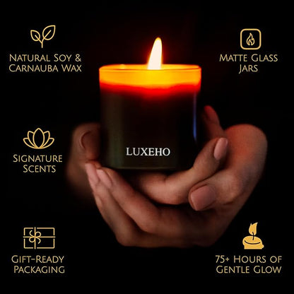 Luxury Scented Candle Gift Set 3-Pack | Champagne, Sandalwood & Amber | Clean Soy Wax | for Women & Men (4.23 oz Each) | 75 Hour Burn Time