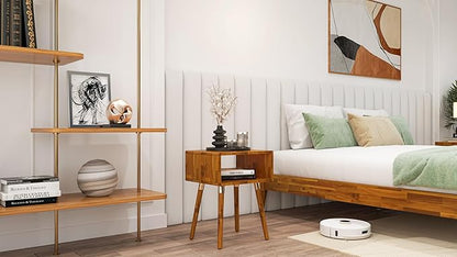 Bme Dinkee Solid Wood Nightstand Bedside Table Without Drawer for Mid Century Bedroom and Living Room, Caramel