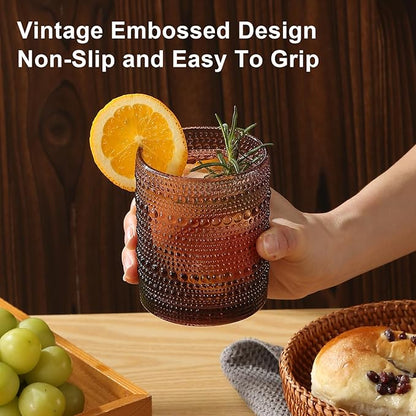 Vintage Hobnail Drinking Glasses Set of 8,Purple 12 oz & 15oz Highball Glass Cups, Kitchen Drinkware Glassware