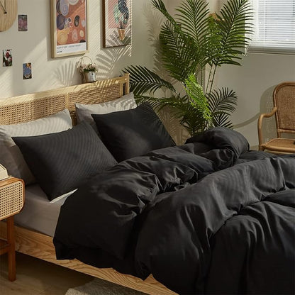 Pureant Black Comforter Twin Black Bedding Set Pure Black Twin Comforter for Women Men Soft Breathable Dark Color Comforter Set 3 Pieces Lightweight Black Comforter Set Twin Size All Black Bed