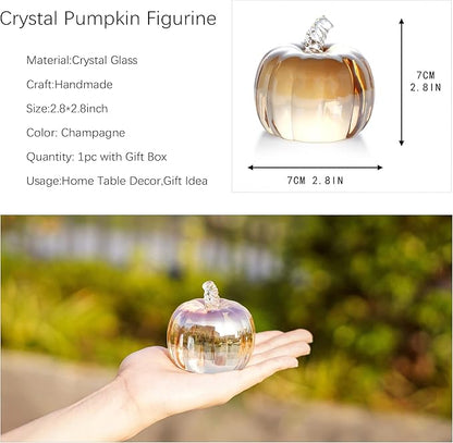 HDCRYSTALGIFTS 2.8’’ Crystal Pumpkin Figurine Art Glass Pumpkins for Decorating Harvest Glass Paperweight Fall Harvest Halloween,Champagne Color