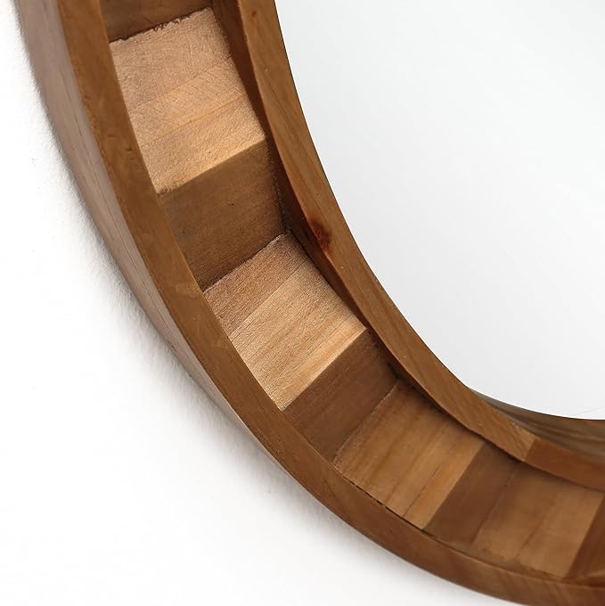 LuxenHome 28-Inch Round Wall Mirror, Large Solid Wood Framed Accent Wall Mounted Mirror, Farmhouse Decorative Wooden Circle Mirrors for Bathroom, Entryway, Living Room, Bedroom Hanging Home Decor