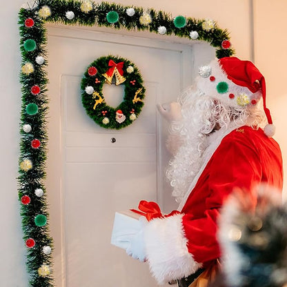 Allruyee 1500 Pieces Christmas Pom Pom Tinsel Glitter Pom Pom Balls for Crafts and Decorations(4 Sizes, Gold, White, Red, Green)