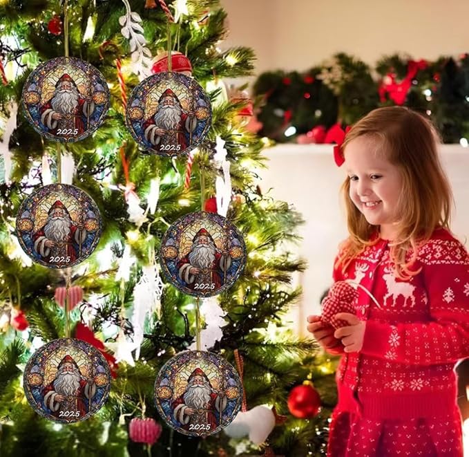 Santa Claus Ornaments 2025 in Stained Glass Style,2025 Christmas Ornaments, Round Fun Acrylic Decoration Gifts (Santa Claus)