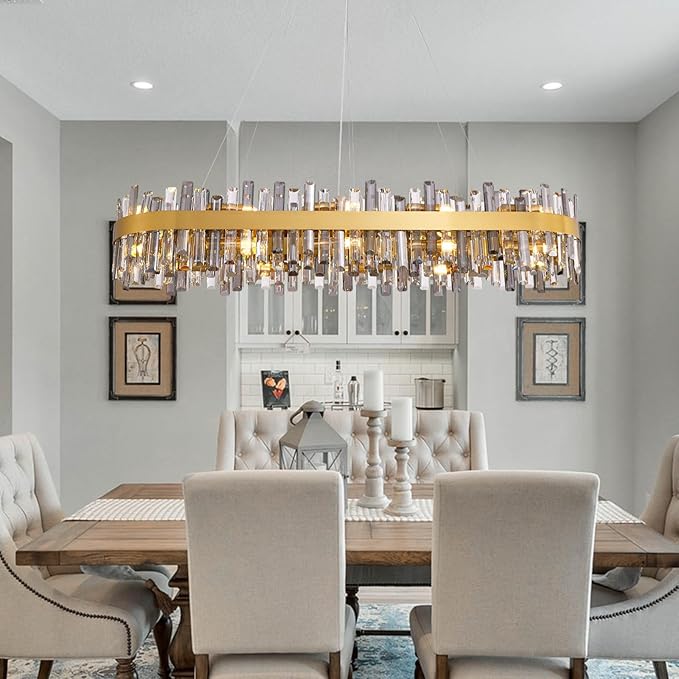 Siljoy Gold Crystal Chandelier for Dining Room, Large Modern 2-Tiers K9 Crystal Raindrop Chandelier, 20 Lights Luxury Adjustable Hanging Ceiling Light for Living Room Kitchen Island Bar L52''