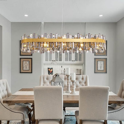 Siljoy Gold Crystal Chandelier for Dining Room, Large Modern 2-Tiers K9 Crystal Raindrop Chandelier, 20 Lights Luxury Adjustable Hanging Ceiling Light for Living Room Kitchen Island Bar L52''