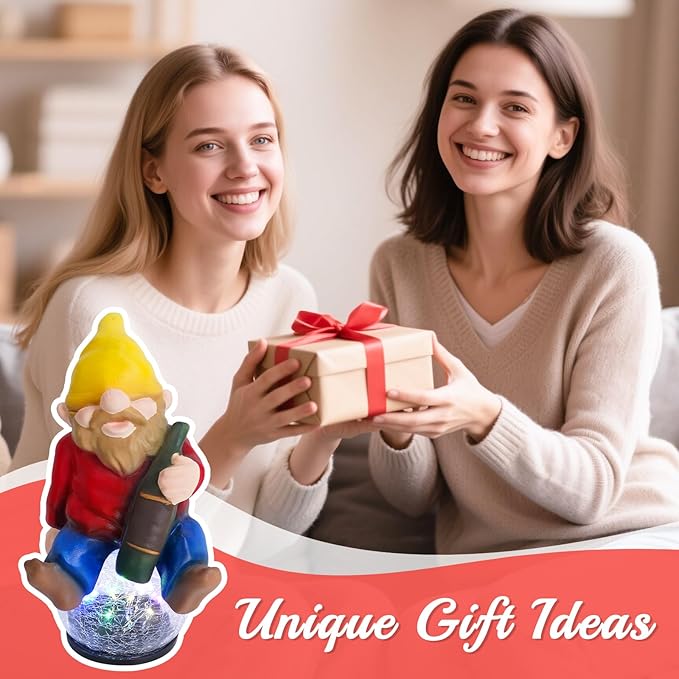Drinking Gnome Solar Garden Statue - Funny Gnome Figurine with Colorful Crackle Ball LED Light - Perfect Novelty Patio Decor and Gag Gifts - Hilarious Christmas House Warming Gifts New Home