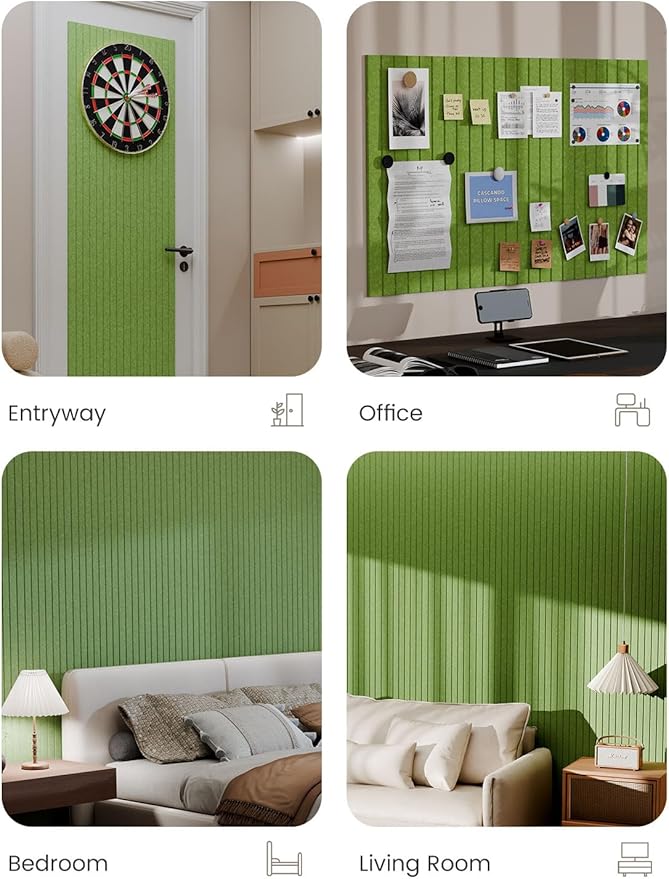 Bumusty Large Cork Board Alternative-36 x24 Felt Bulletin Board Tiles, with 30 Pushpins, 40 Adhesive Tabs, 6-Pack Slat Wall Paneling, Cork Boards for Office Push Pin Board Felt Board-Grass Green